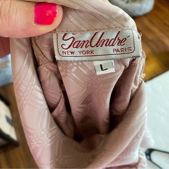 Vintage 70s 80s Blouse Shirt Top Womens Large Geometric Peach Long Sleeve - Picture 10 of 13